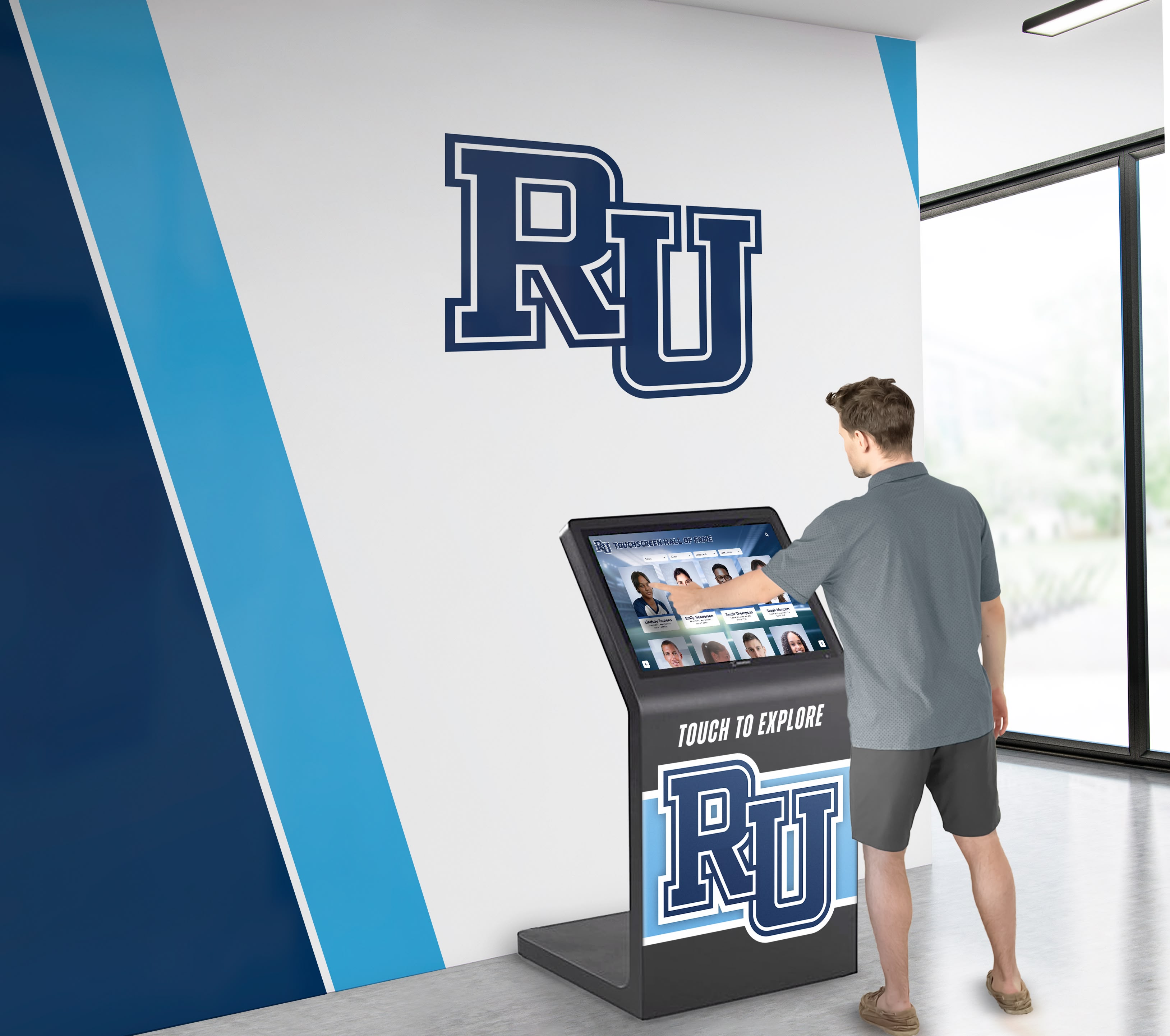 Person using touchscreen kiosk