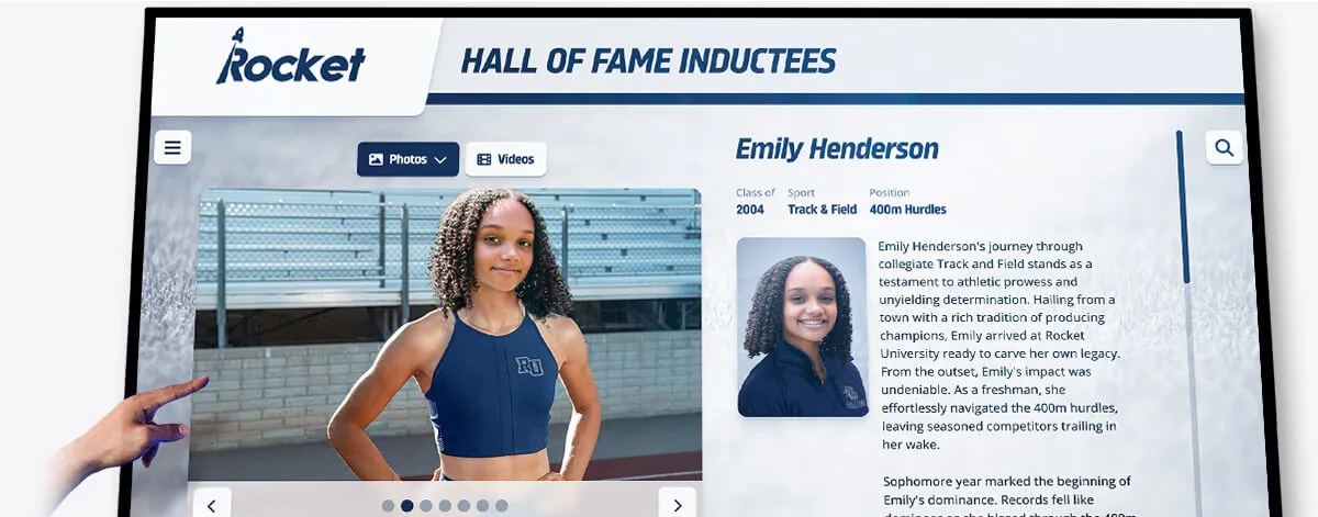 Touchscreen hall of fame Emily Henderson track 400m hurdles individual recognition
